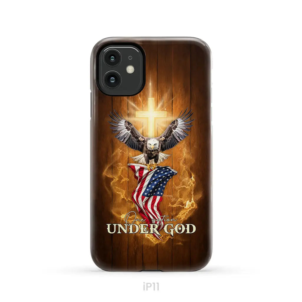 One Nation Under God Bald Eagle With American Flag Phone Case iPhone 11 / Tough Case