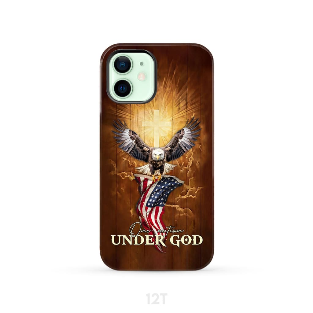 One Nation Under God Bald Eagle With American Flag Phone Case iPhone 12 / Tough