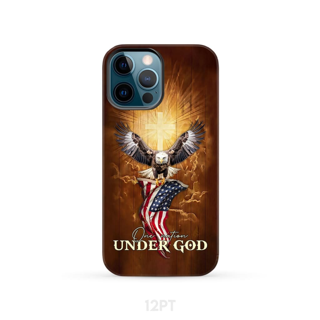 One Nation Under God Bald Eagle With American Flag Phone Case iPhone 12 Pro / Tough