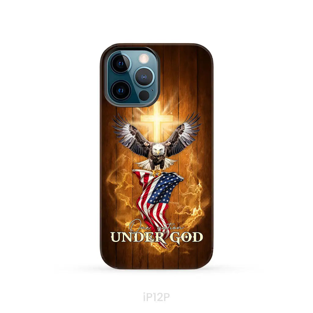 One Nation Under God Bald Eagle With American Flag Phone Case iPhone 12 Pro / Tough Case