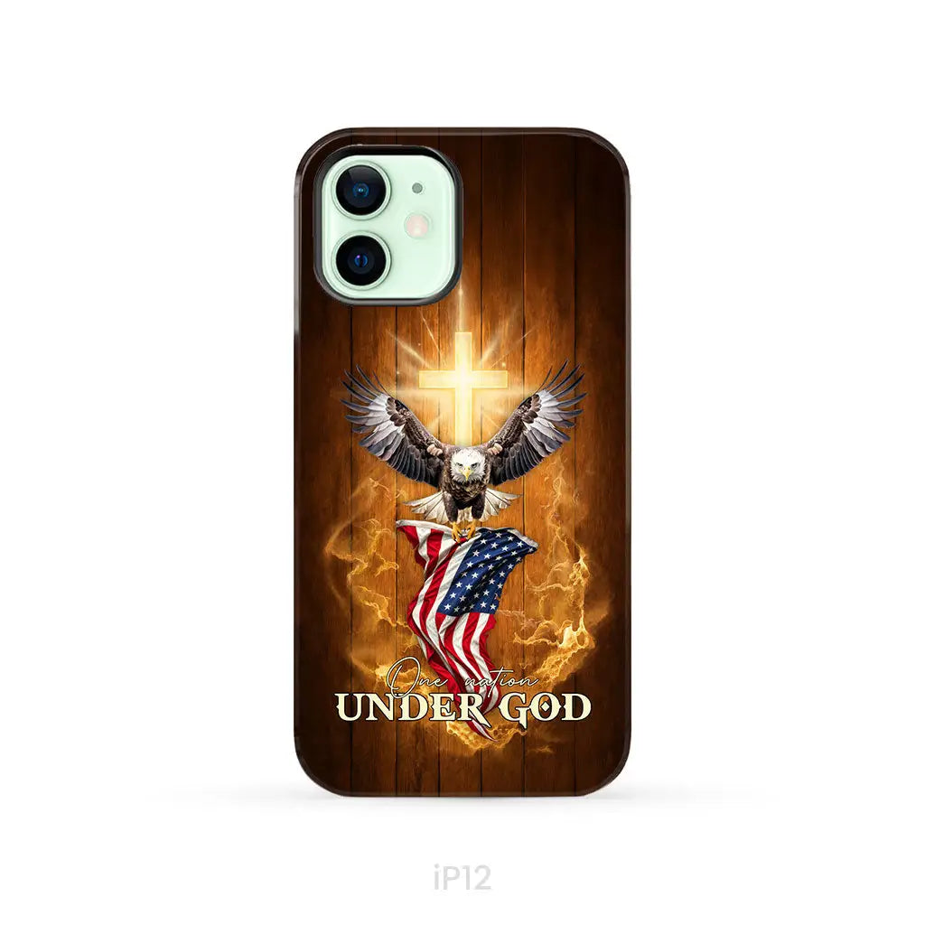 One Nation Under God Bald Eagle With American Flag Phone Case iPhone 12 / Tough Case