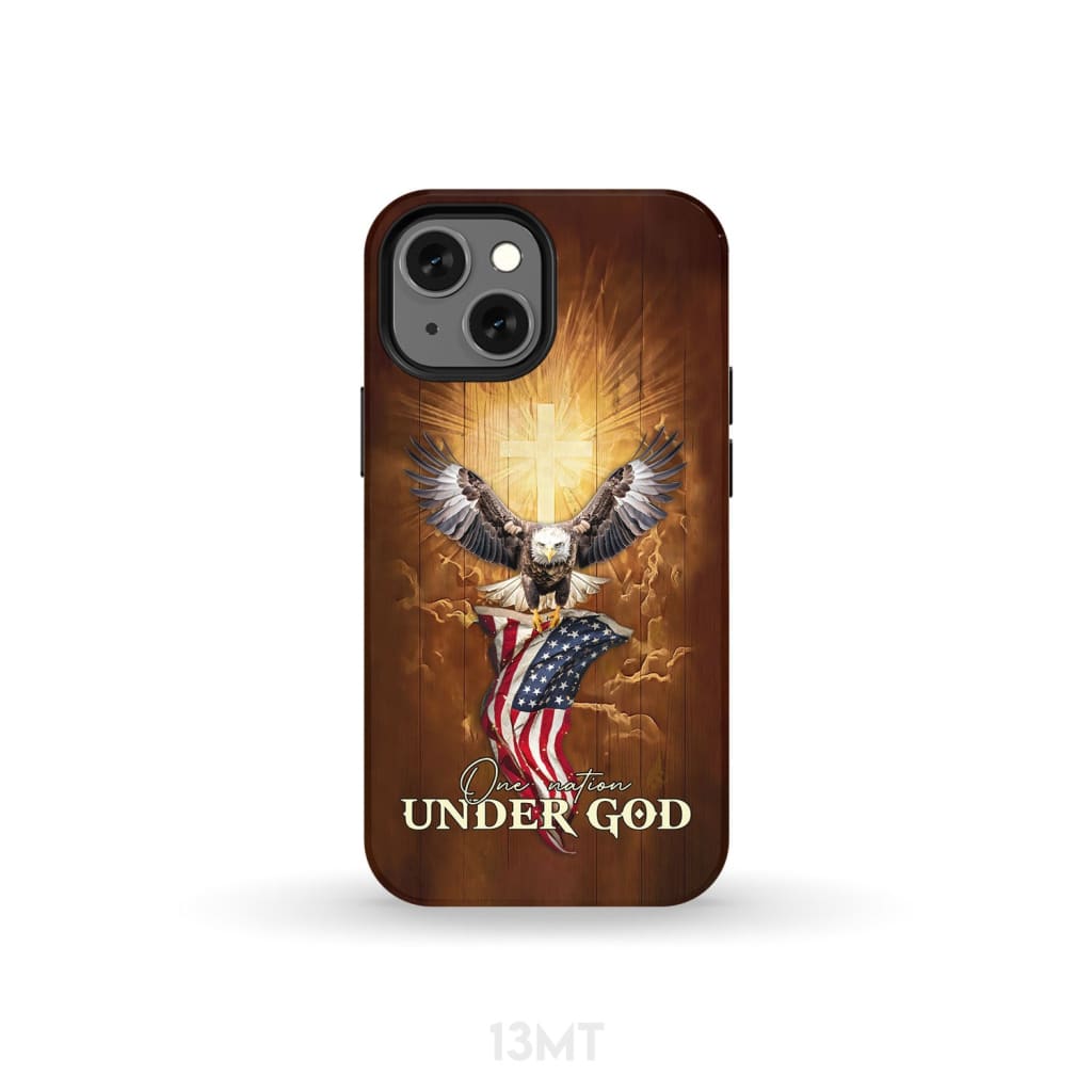 One Nation Under God Bald Eagle With American Flag Phone Case iPhone 13 Mini / Tough