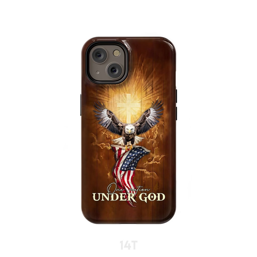 One Nation Under God Bald Eagle With American Flag Phone Case iPhone 14 / Tough