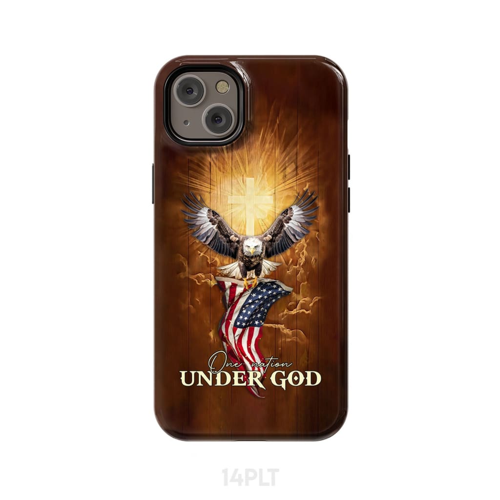One Nation Under God Bald Eagle With American Flag Phone Case iPhone 14 Plus / Tough