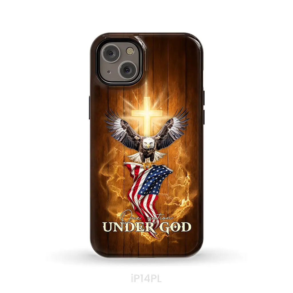 One Nation Under God Bald Eagle With American Flag Phone Case iPhone 14 Plus / Tough Case