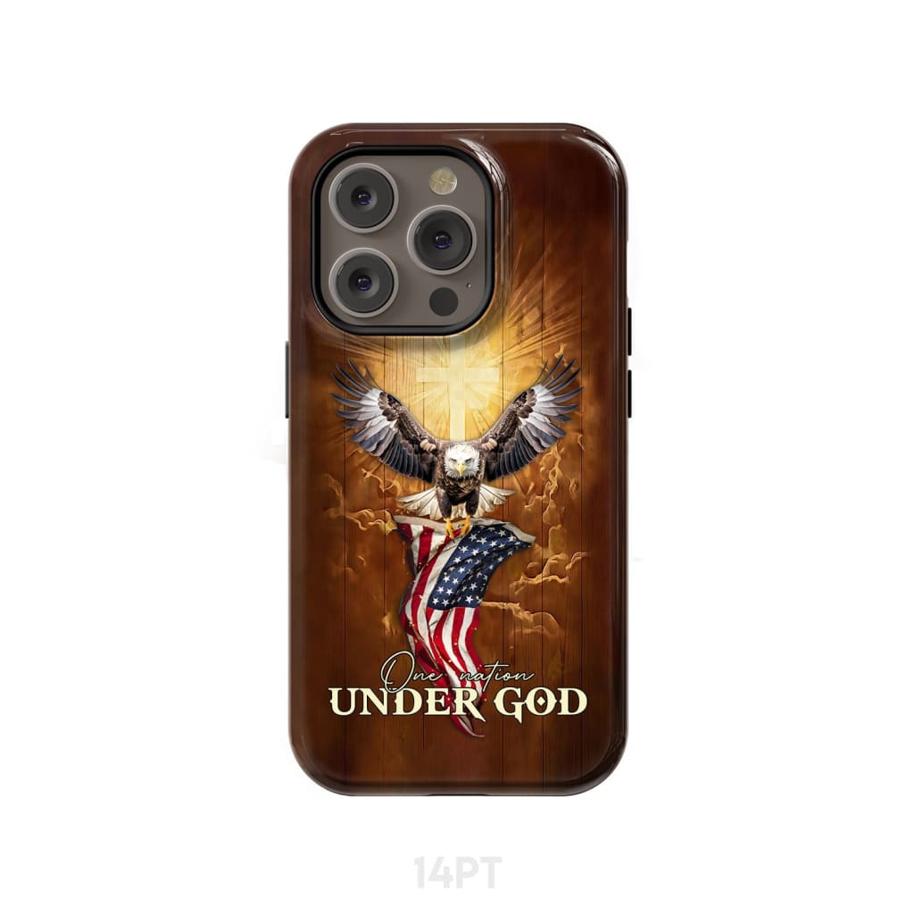 One Nation Under God Bald Eagle With American Flag Phone Case iPhone 14 Pro / Tough