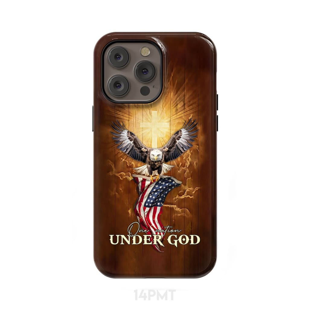 One Nation Under God Bald Eagle With American Flag Phone Case iPhone 14 Pro Max / Tough