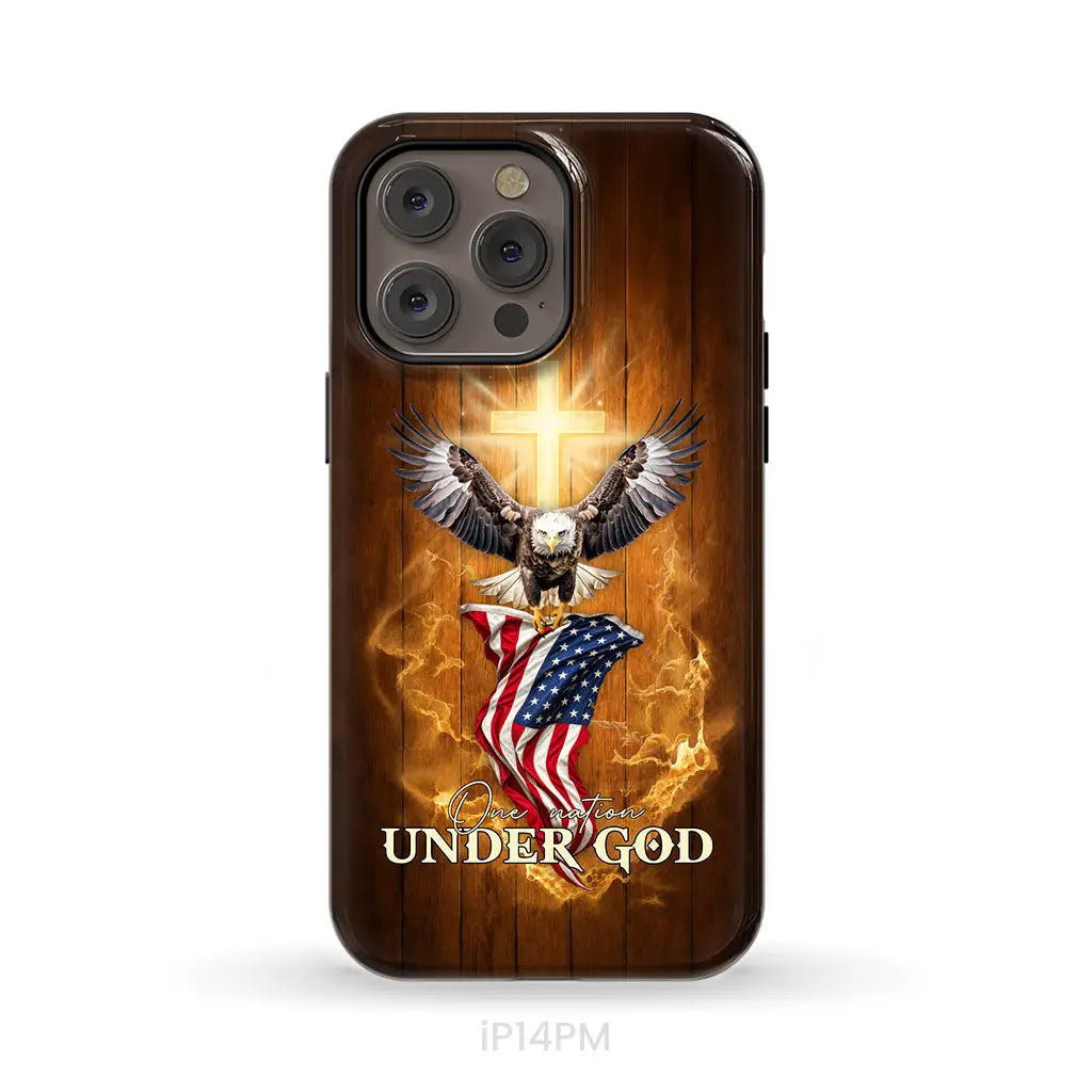 One Nation Under God Bald Eagle With American Flag Phone Case iPhone 14 Pro Max / Tough Case