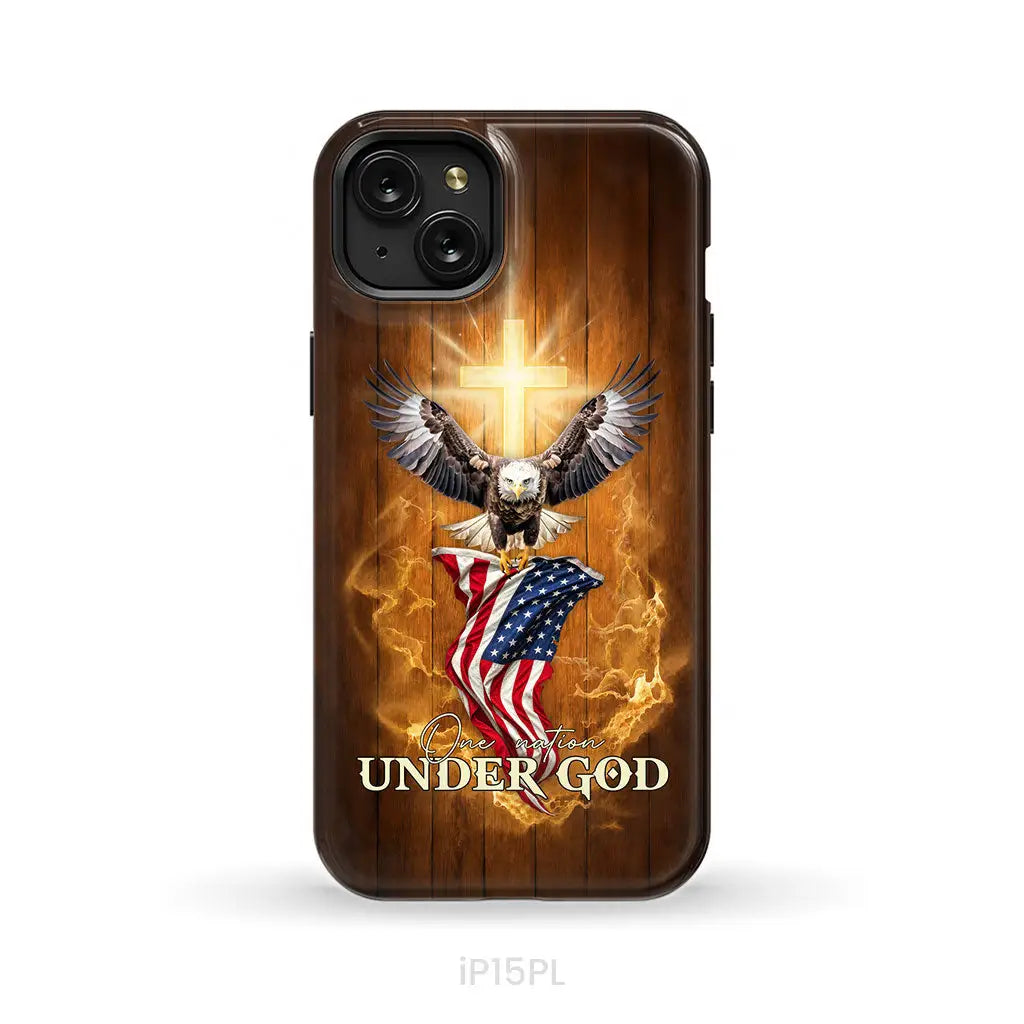 One Nation Under God Bald Eagle With American Flag Phone Case iPhone 15 Plus / Tough Case