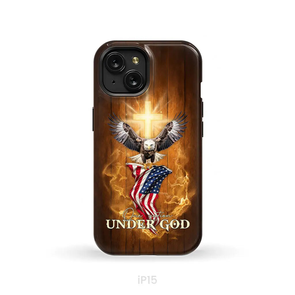 One Nation Under God Bald Eagle With American Flag Phone Case iPhone 15 / Tough Case