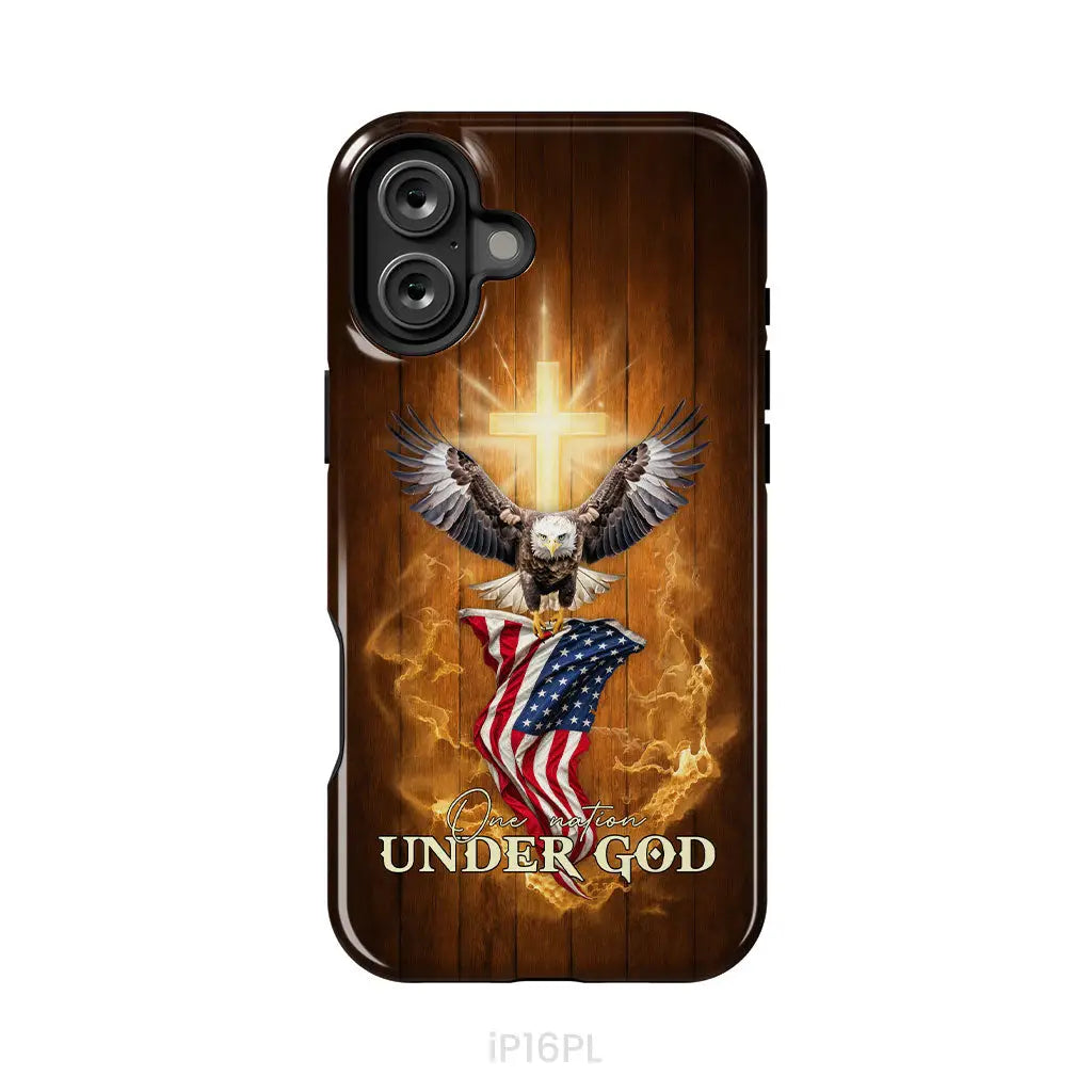 One Nation Under God Bald Eagle With American Flag Phone Case iPhone 16 Plus / Tough Case