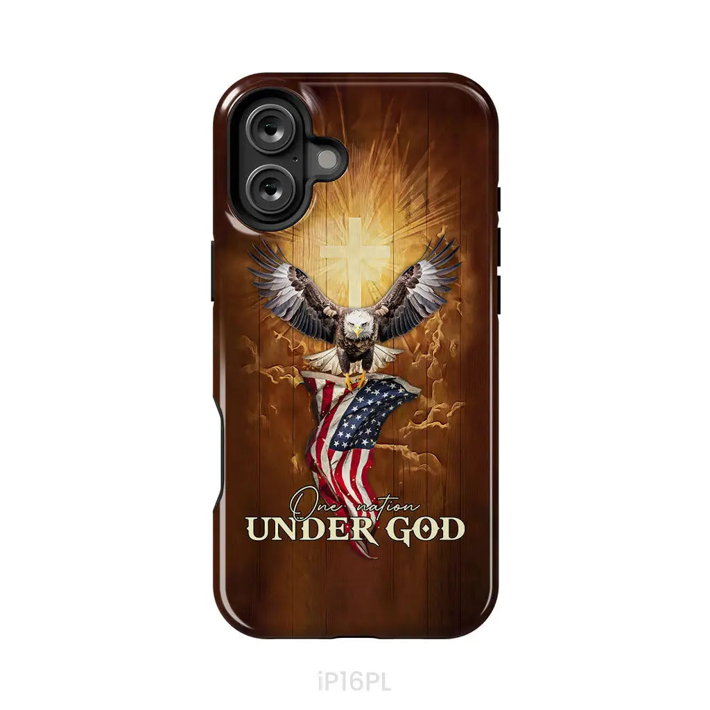 One Nation Under God Bald Eagle With American Flag Phone Case iPhone 16 Plus / Tough Case