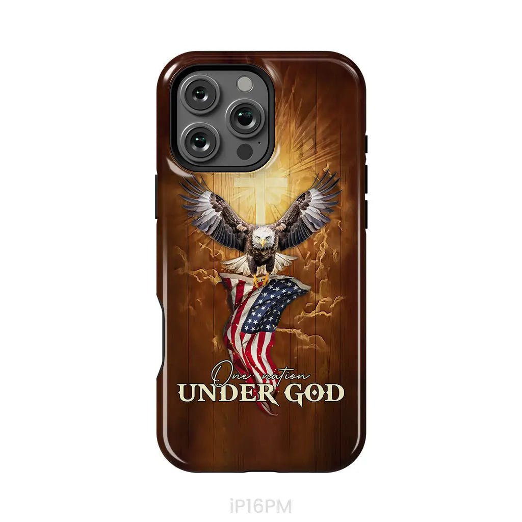 One Nation Under God Bald Eagle With American Flag Phone Case iPhone 16 Pro Max / Tough Case