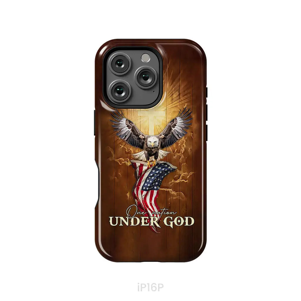 One Nation Under God Bald Eagle With American Flag Phone Case iPhone 16 Pro / Tough Case