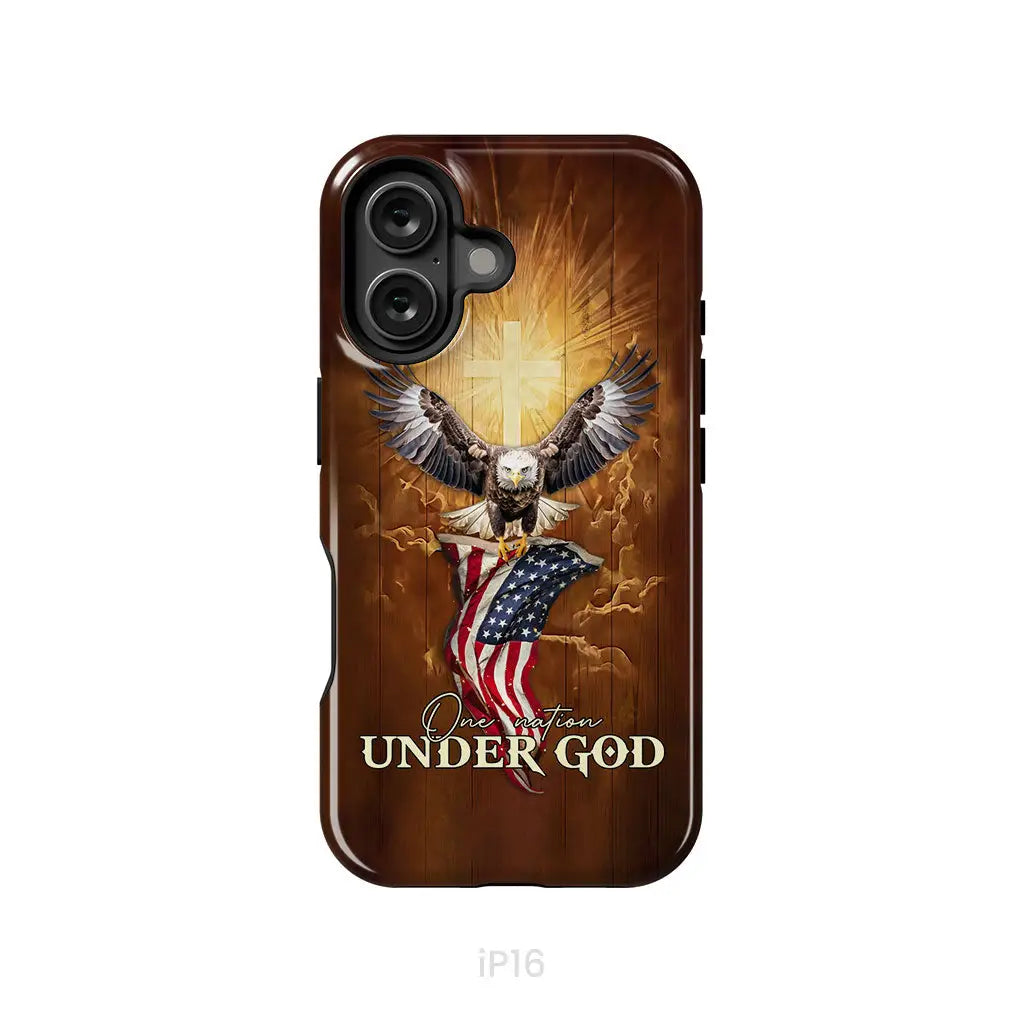 One Nation Under God Bald Eagle With American Flag Phone Case iPhone 16 / Tough Case
