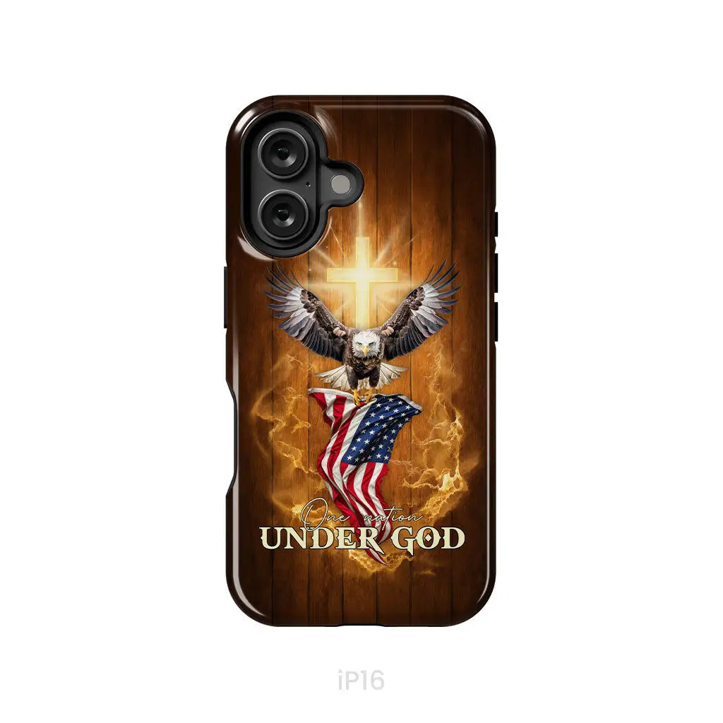 One Nation Under God Bald Eagle With American Flag Phone Case iPhone 16 / Tough Case