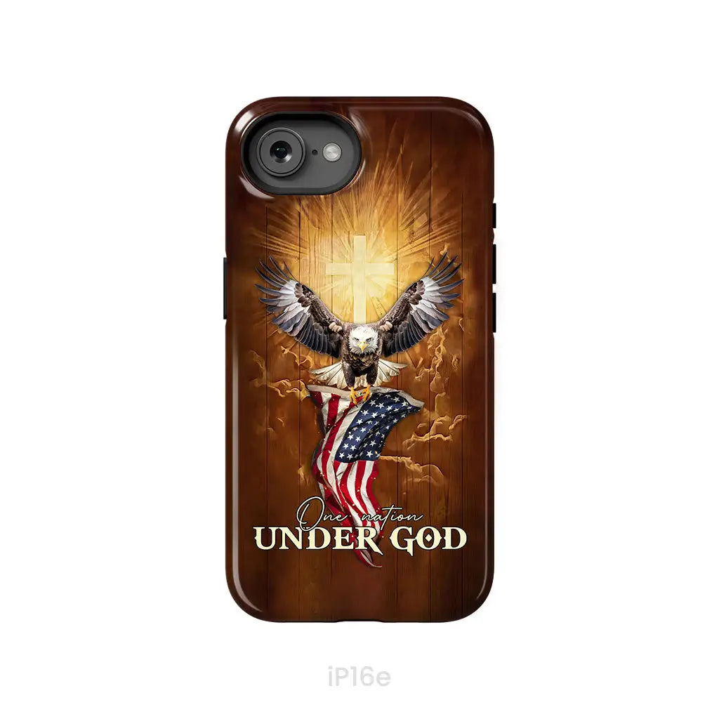 One Nation Under God Bald Eagle With American Flag Phone Case iPhone 16e / Tough Case