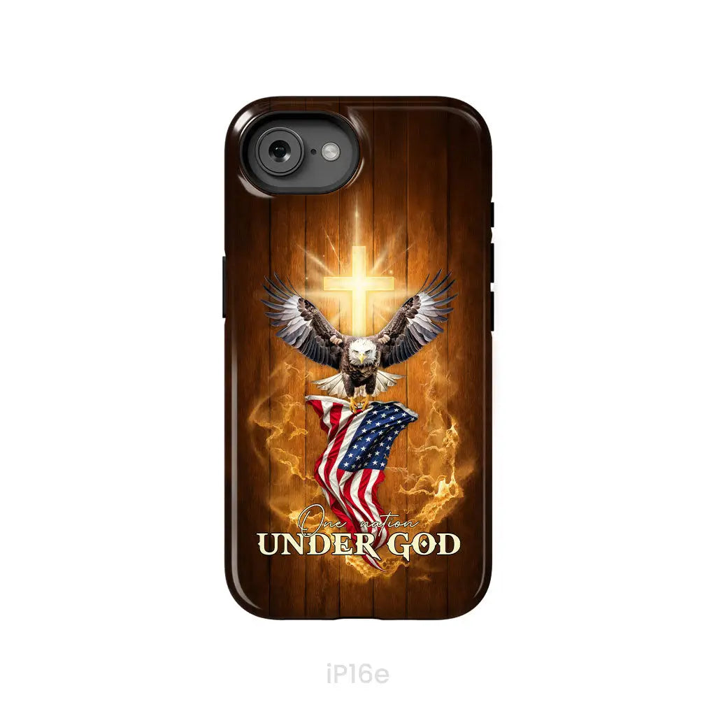 One Nation Under God Bald Eagle With American Flag Phone Case iPhone 16e / Tough Case