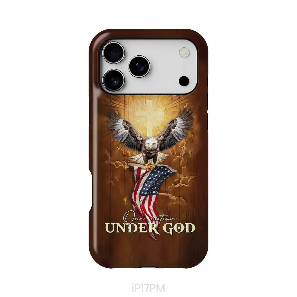 One Nation Under God Bald Eagle With American Flag Phone Case iPhone 17 Pro Max / Tough Case