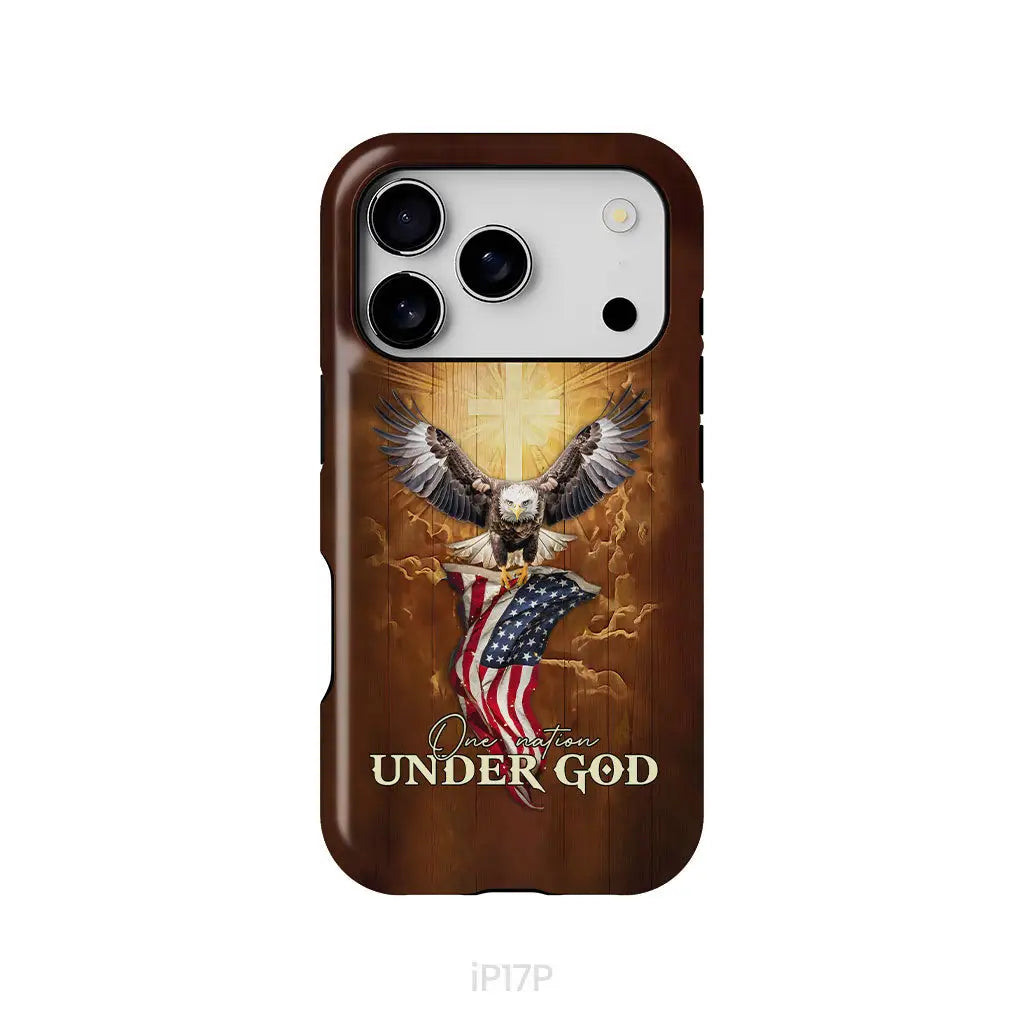 One Nation Under God Bald Eagle With American Flag Phone Case iPhone 17 Pro / Tough Case