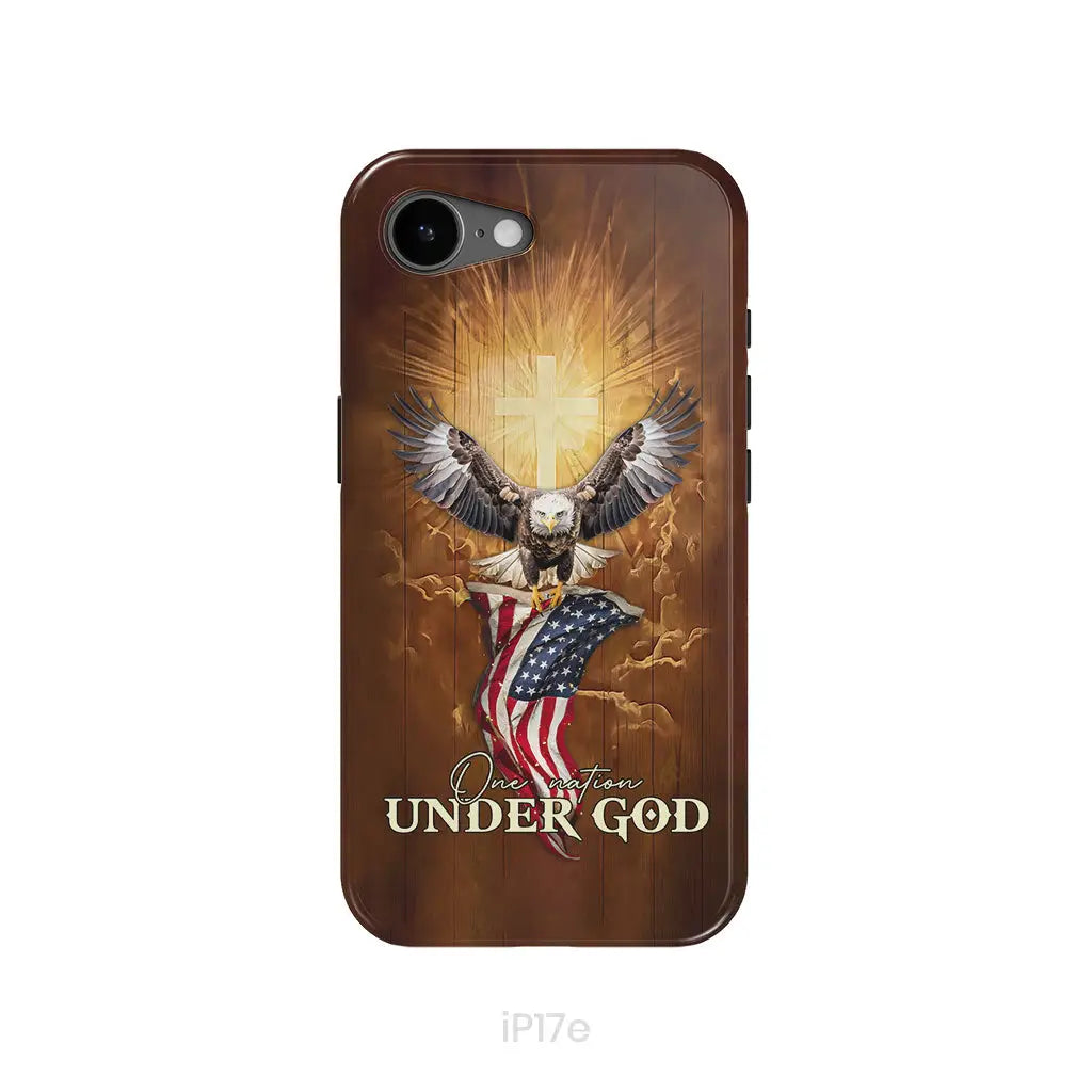 One Nation Under God Bald Eagle With American Flag Phone Case iPhone 17e / Tough Case