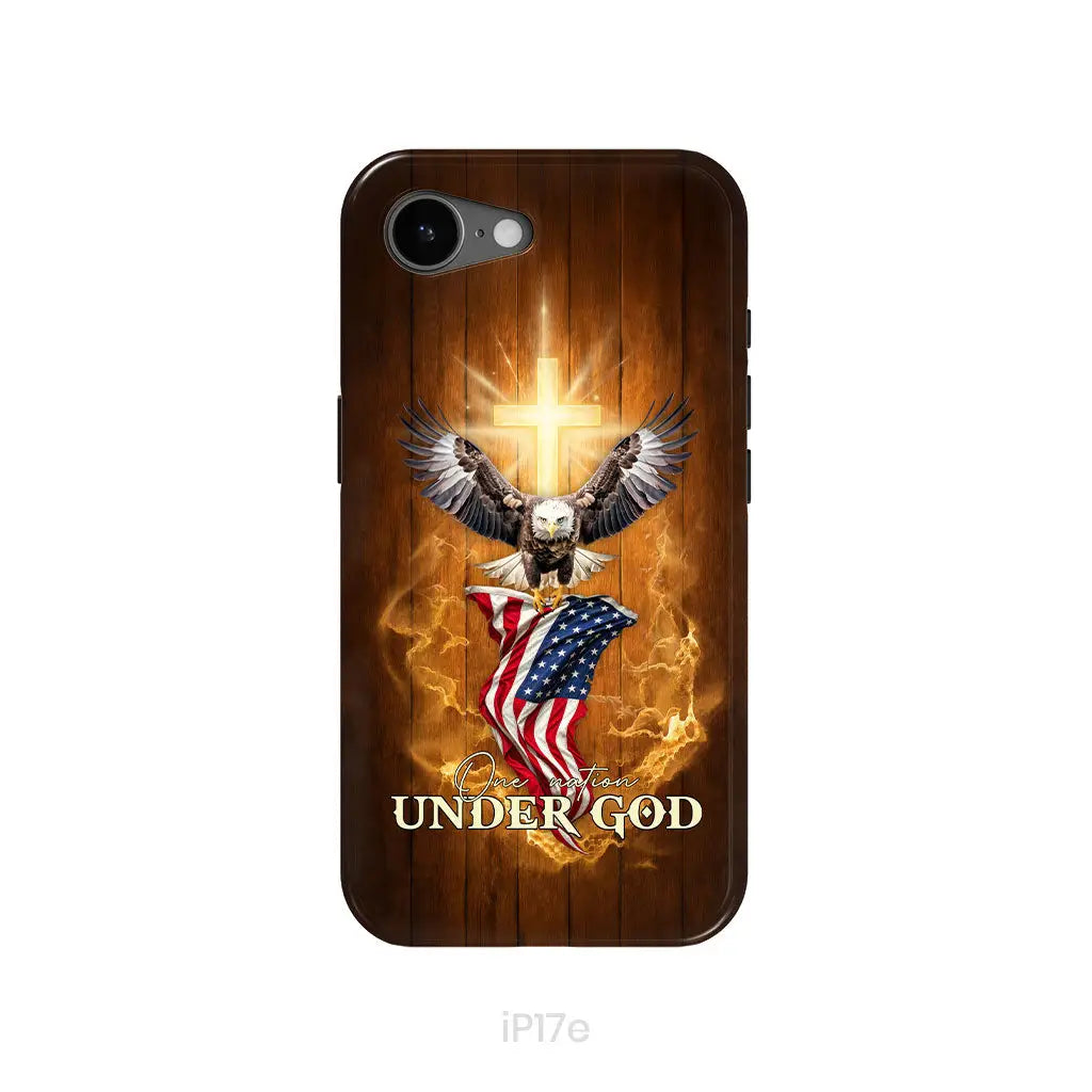 One Nation Under God Bald Eagle With American Flag Phone Case iPhone 17e / Tough Case