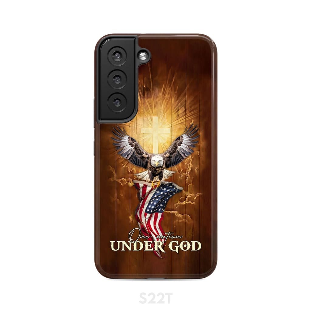 One Nation Under God Bald Eagle With American Flag Phone Case Samsung Galaxy S22 / Tough