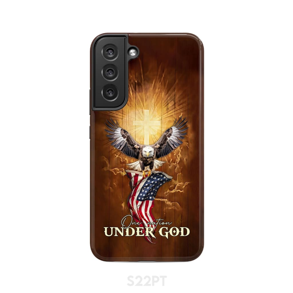 One Nation Under God Bald Eagle With American Flag Phone Case Samsung Galaxy S22 Plus / Tough