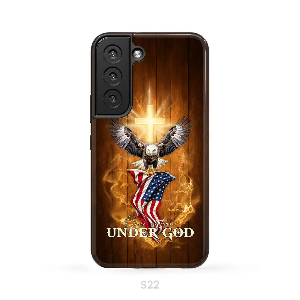 One Nation Under God Bald Eagle With American Flag Phone Case Samsung Galaxy S22 / Tough Case
