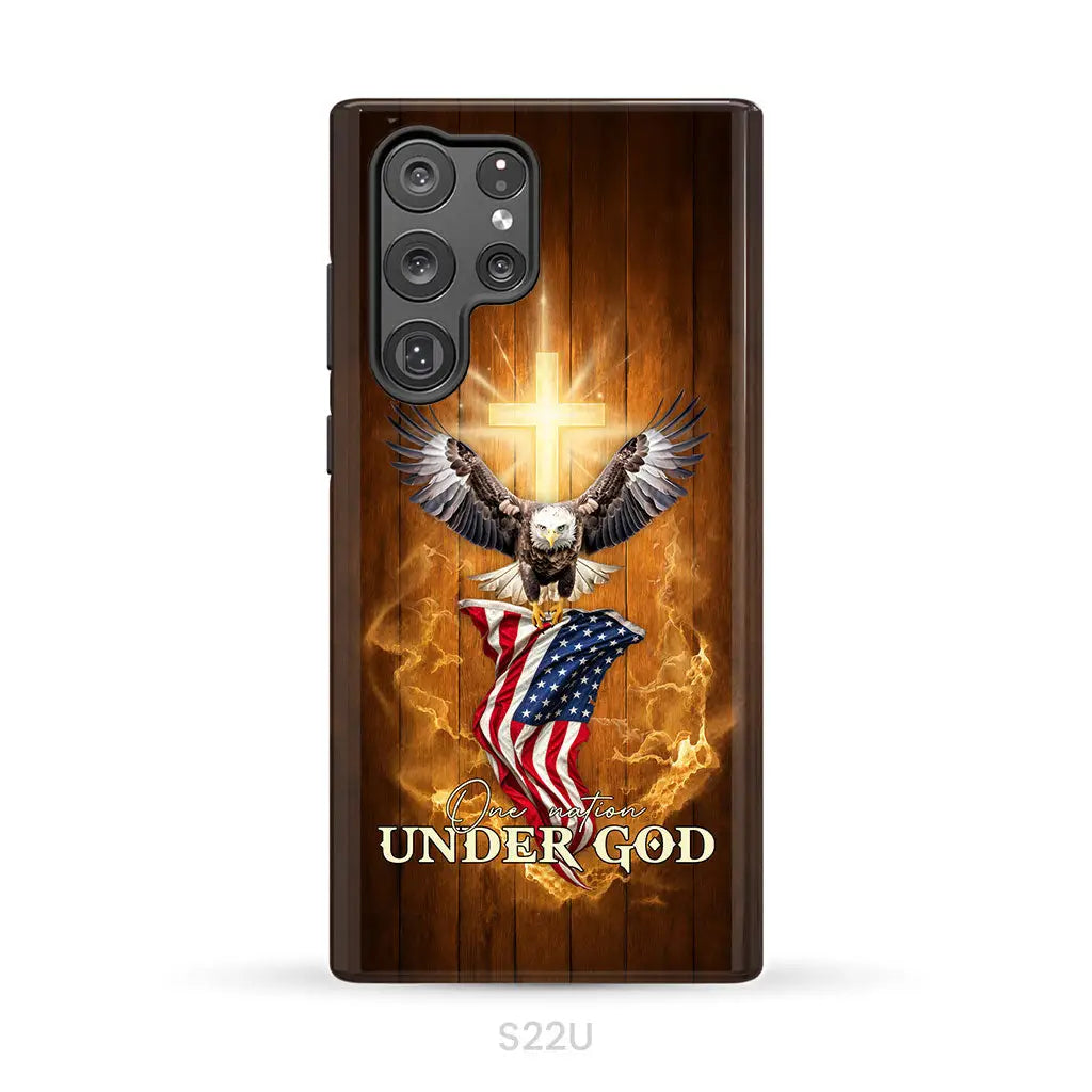One Nation Under God Bald Eagle With American Flag Phone Case Samsung Galaxy S22 Ultra / Tough Case