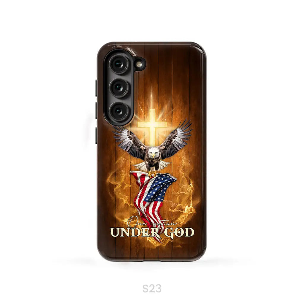 One Nation Under God Bald Eagle With American Flag Phone Case Samsung Galaxy S23 (Not for S23 FE) / Tough Case