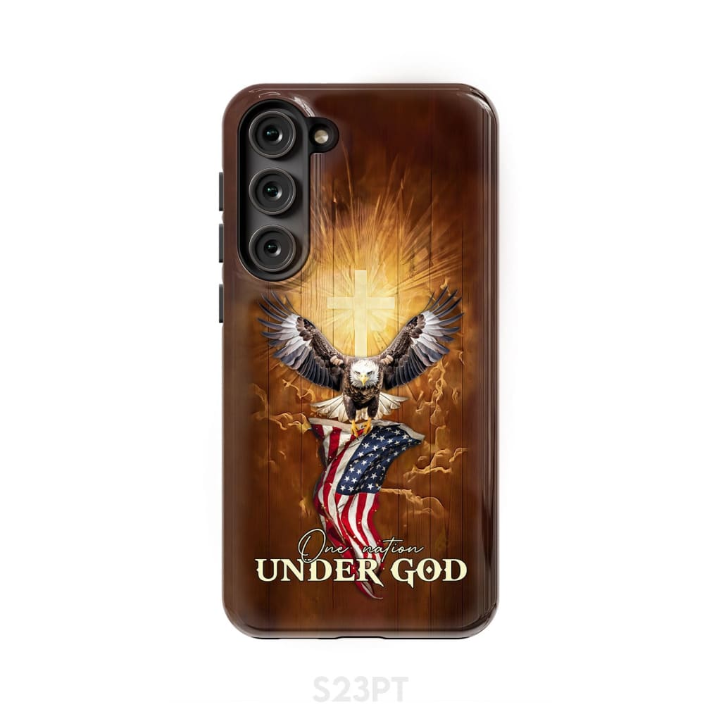 One Nation Under God Bald Eagle With American Flag Phone Case Samsung Galaxy S23 Plus / Tough