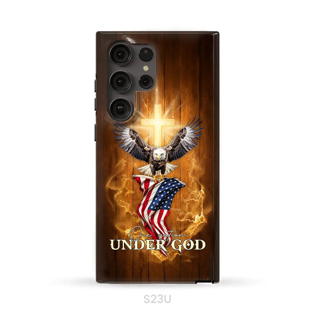 One Nation Under God Bald Eagle With American Flag Phone Case Samsung Galaxy S23 Ultra / Tough Case