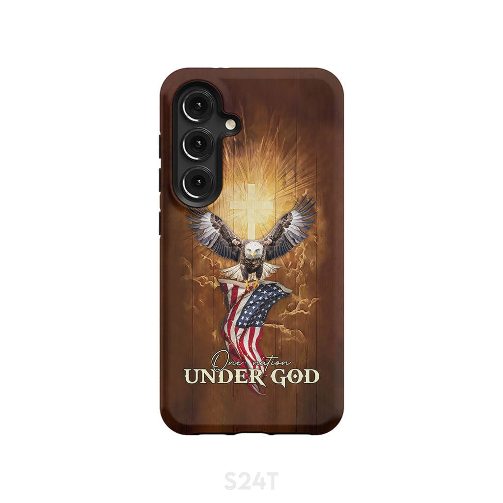 One Nation Under God Bald Eagle With American Flag Phone Case Samsung Galaxy S24 / Tough