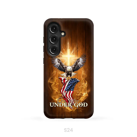 One Nation Under God Bald Eagle With American Flag Phone Case Samsung Galaxy S24 (Not for S24 FE) / Tough Case