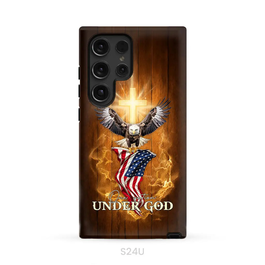 One Nation Under God Bald Eagle With American Flag Phone Case Samsung Galaxy S24 Ultra / Tough Case