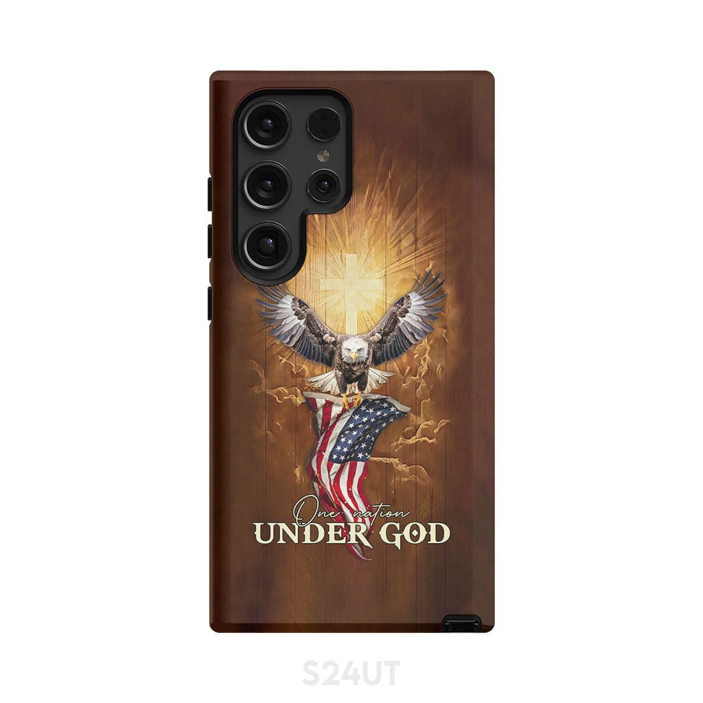 One Nation Under God Bald Eagle With American Flag Phone Case Samsung Galaxy S24 Ultra / Tough
