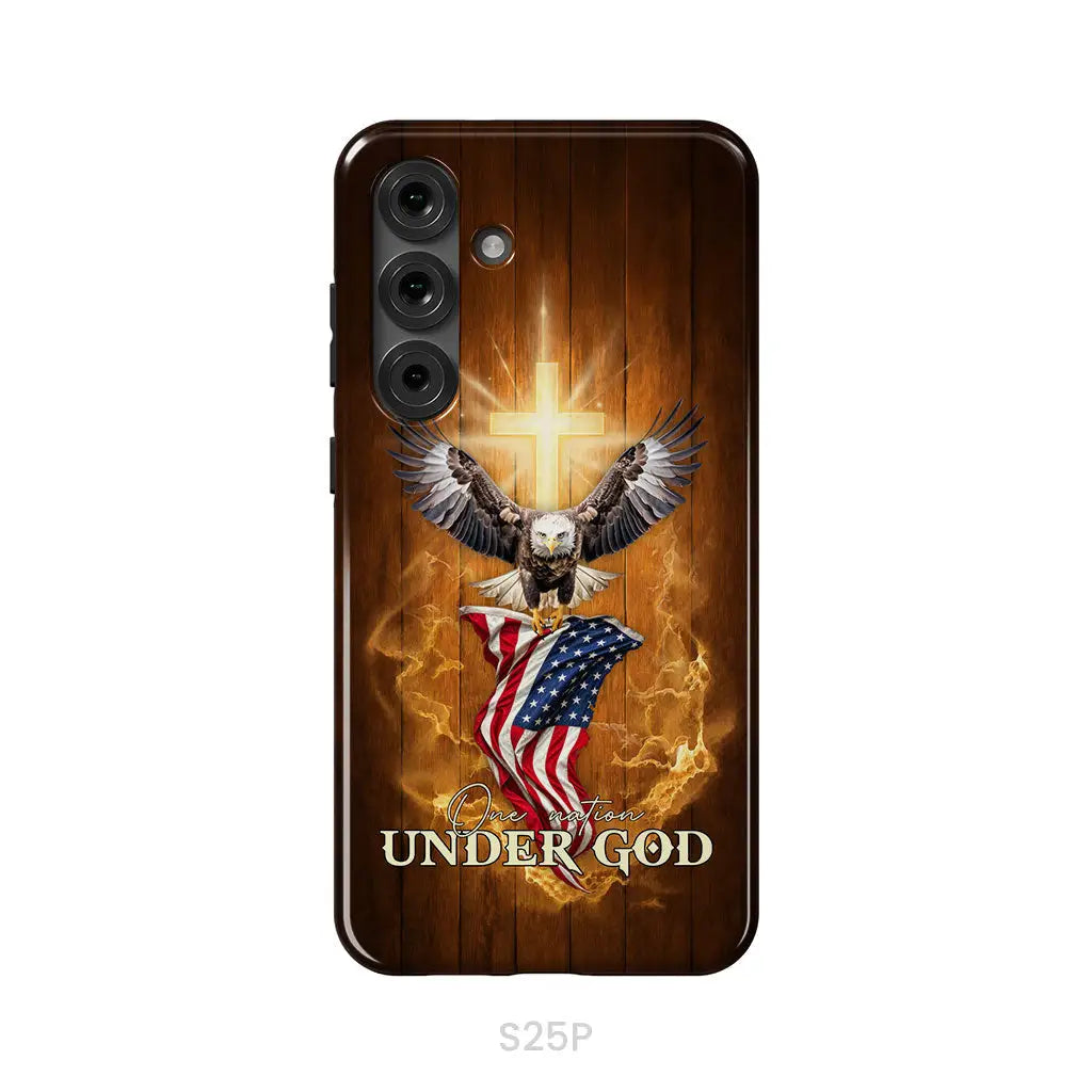 One Nation Under God Bald Eagle With American Flag Phone Case Samsung Galaxy S25 Plus / Tough Case