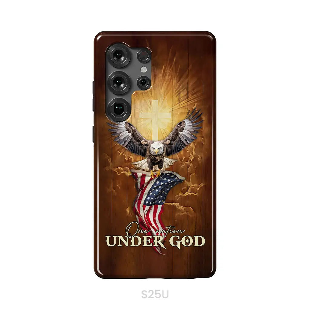One Nation Under God Bald Eagle With American Flag Phone Case Samsung Galaxy S25 Ultra / Tough Case