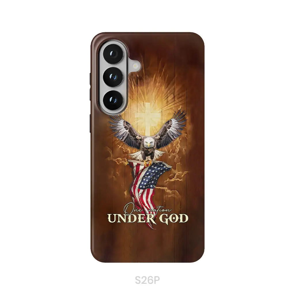 One Nation Under God Bald Eagle With American Flag Phone Case Samsung Galaxy S26 Plus / Tough Case