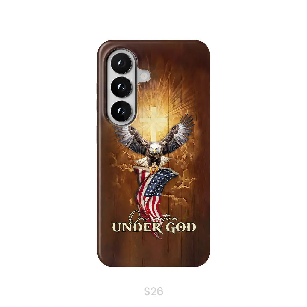 One Nation Under God Bald Eagle With American Flag Phone Case Samsung Galaxy S26 / Tough Case