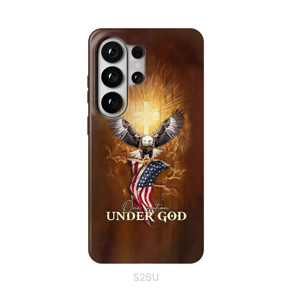 One Nation Under God Bald Eagle With American Flag Phone Case Samsung Galaxy S26 Ultra / Tough Case
