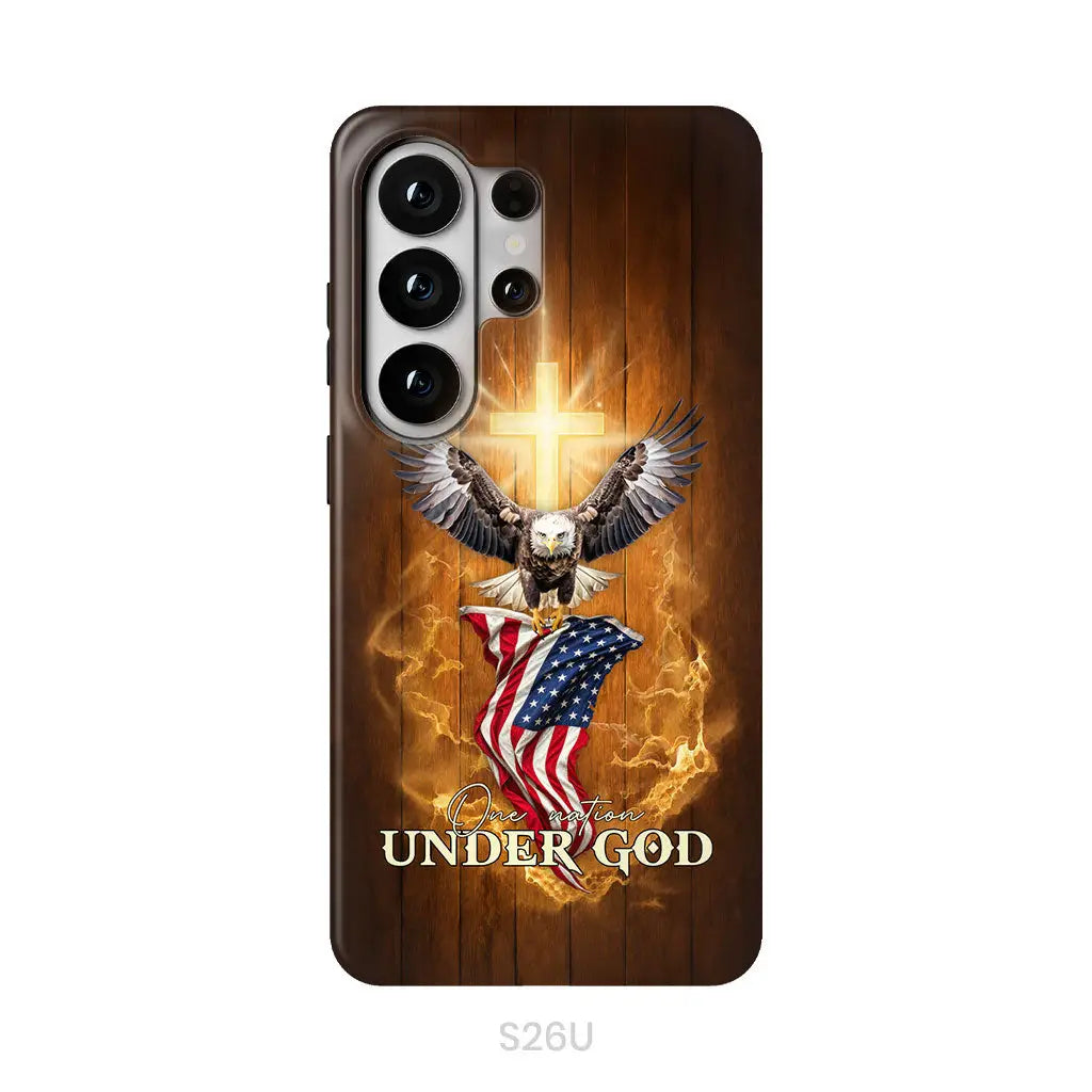 One Nation Under God Bald Eagle With American Flag Phone Case Samsung Galaxy S26 Ultra / Tough Case