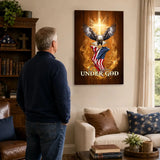 One Nation Under God wall art canvas featuring bald eagle and United States flag