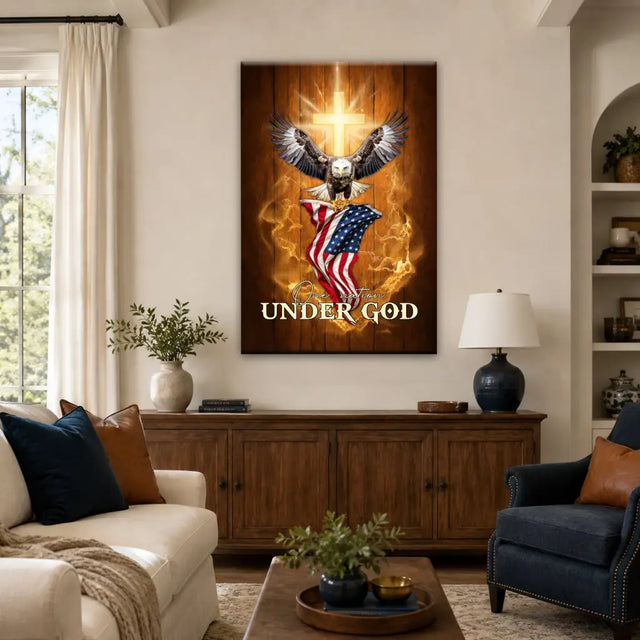 One Nation Under God Bald Eagle With American Flag Wall Art Canvas
