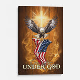 American flag and bald eagle canvas print with One Nation Under God patriotic message