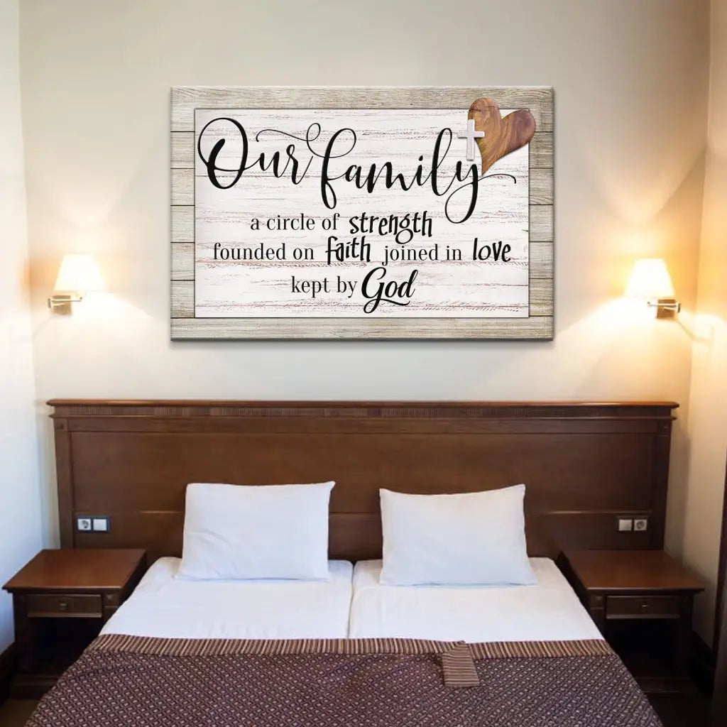 Christian wall décor about family and God’s faithfulness, ideal gift for weddings or grandparents.