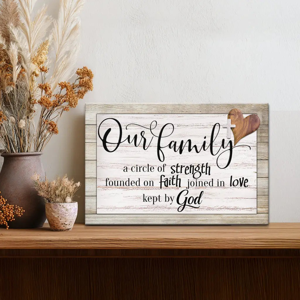 Faith-based family canvas print with Bible message, perfect Christian gift for encouragement.