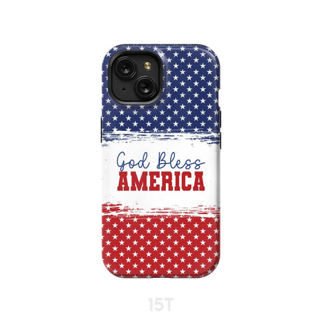 Patriotic Christian phone case: God bless America iPhone 15 / Tough Case