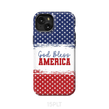 Patriotic Christian phone case: God bless America iPhone 15 Plus / Tough Case